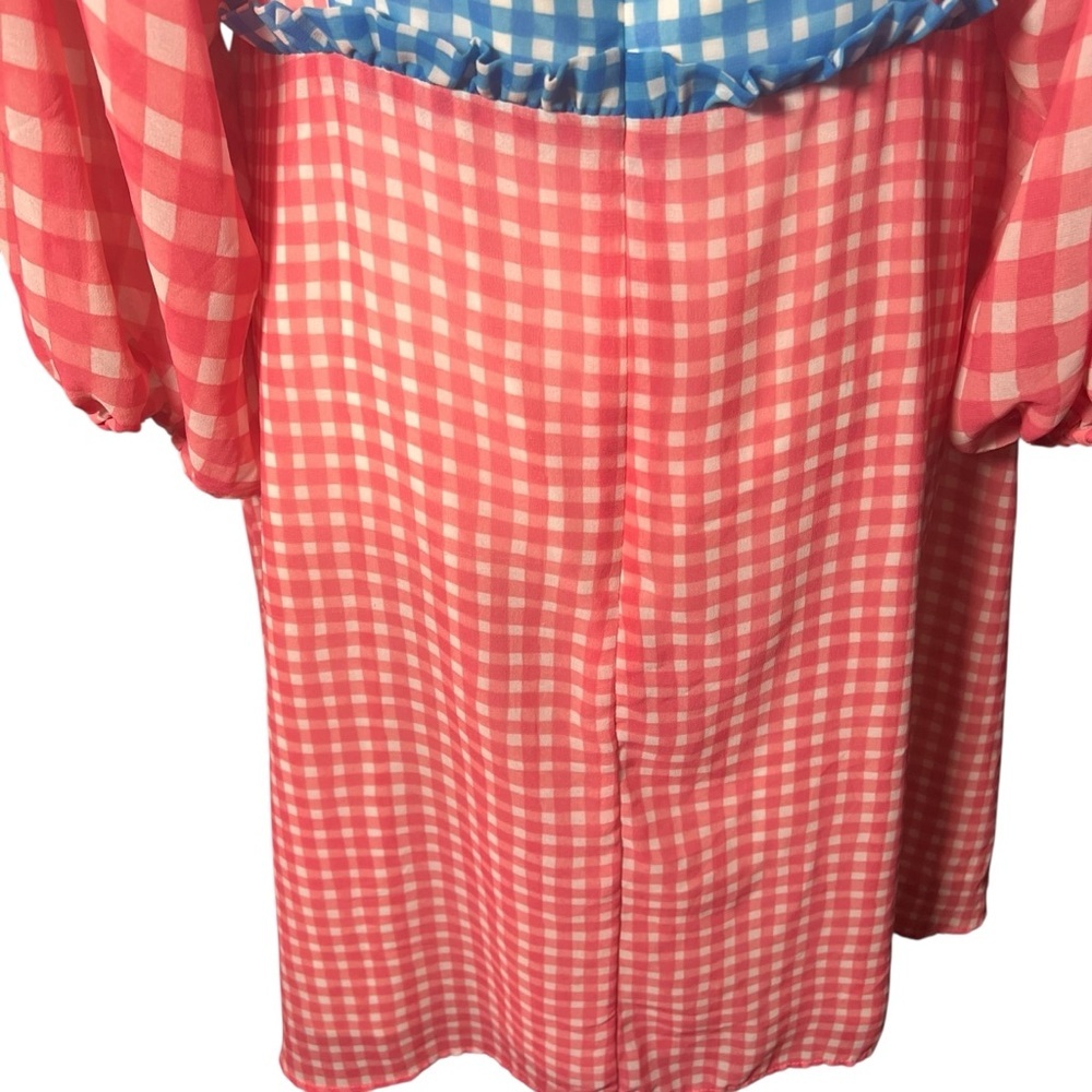 Slate & Willow Gingham Mini Dress Pink & Blue Lined Ruffle Detail Size 14 Flirty - Picture 16 of 16